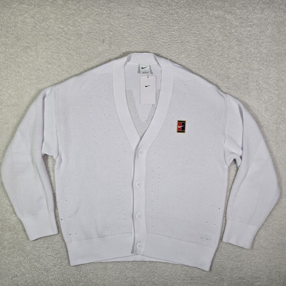 Nike Court Slam Tennis Cardigan White Knit Mens Large Sweater IB7753-100 L $200